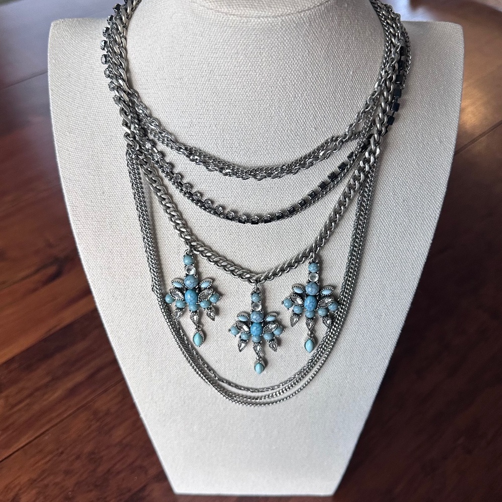 Express Silver And Turquoise Statement Necklace - image 1
